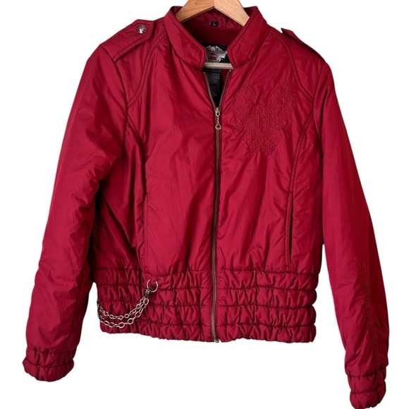 Harley Davidson Women's Puffer Jacket Red Embroidery Full Zip Size